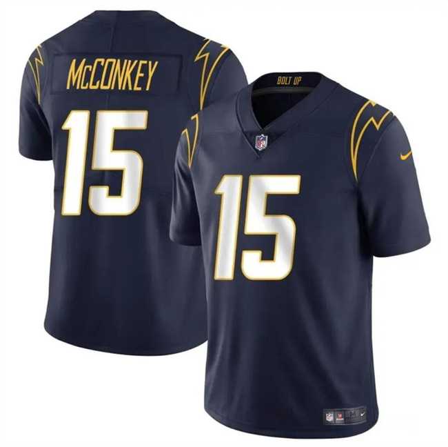 Youth Los Angeles Chargers #15 Ladd McConkey Navy 2024 Draft Vapor Limited Stitched Jersey Dzhi